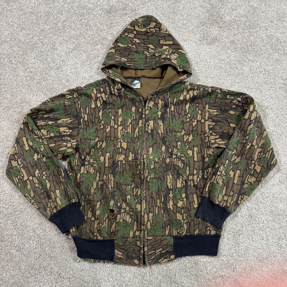 Vintage Ace Sportswear Trebark Camo Zip Hoodie Thermal Lined Made in USA Men M